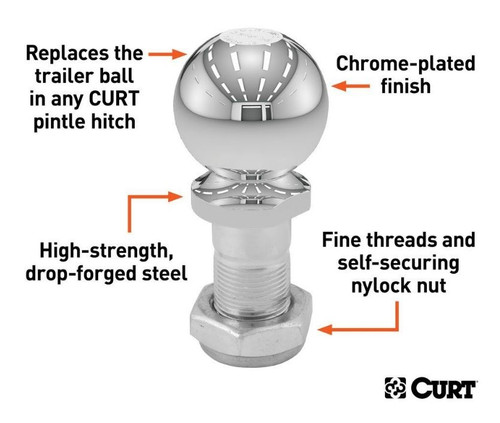 16,000 lb. 2-5/16" Chrome Plated Pintle Ball with1-1/4"