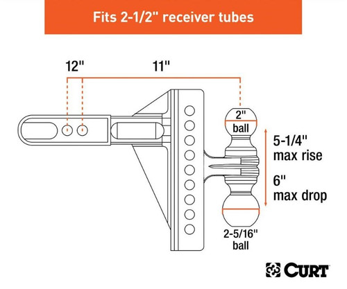 2-1/2" Adjustable Ball Mount 2-5/16" & 2" Ball-20,000 lbs.
