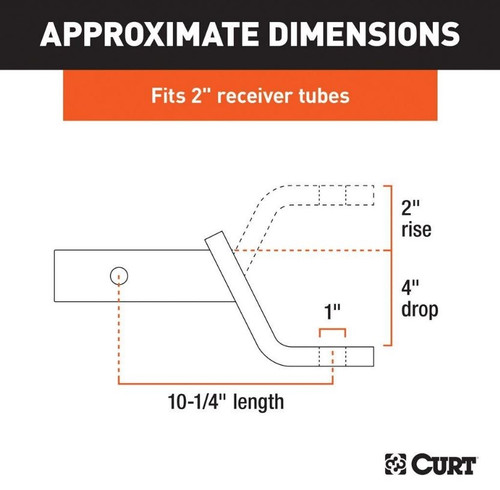 10-1/4 Extra-Long 2"x2" Receiver Ball Mount 4" Drop 2" Rise - 7,500 lbs.