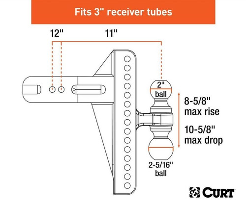 3" Adjustable Ball Mount 2-5/16" & 2" Ball Combo - 21,000 lbs.