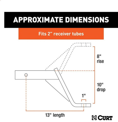 13" Long 2"x2" Receiver Ball Mount 10" Drop 8" Rise - 5,000 lbs.