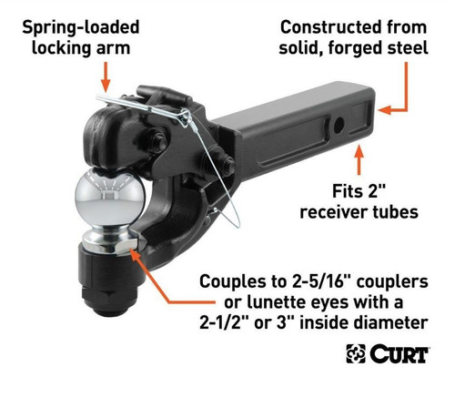 2" Receiver with 2-5/16" Mounted Ball & Pintle Hook Combo - 12,000 lbs.