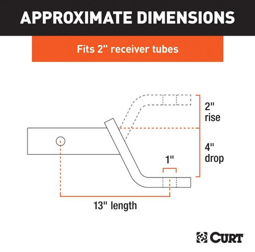 13" Super-Long 2"x2" Receiver Ball Mount 4" Drop 2" Rise - 7,500 lbs.