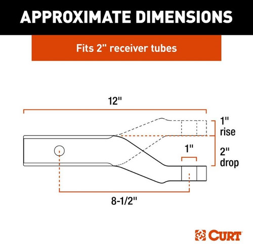 2"x2" Aluminum Receiver Ball Mount 2" Drop 1" Rise - 8,000 lbs