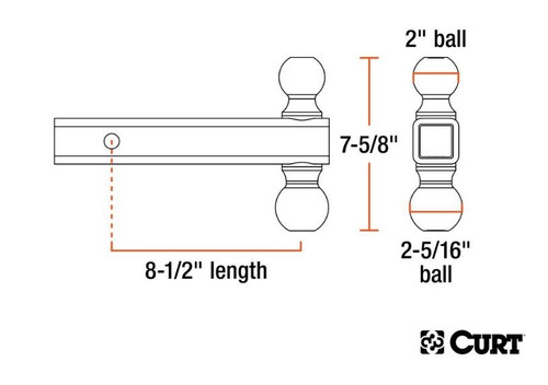 Dual-Ball 2" Receiver Straight Mount 2" and 2-5/16" Balls - 10,000 lbs.