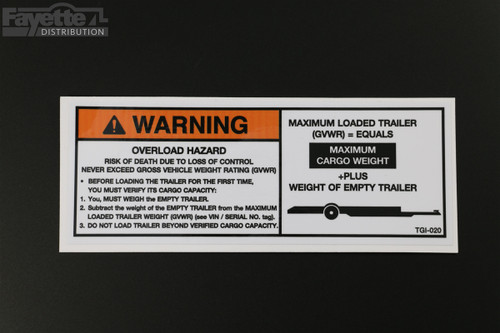 "Overload Hazard" Trailer Warning Decal