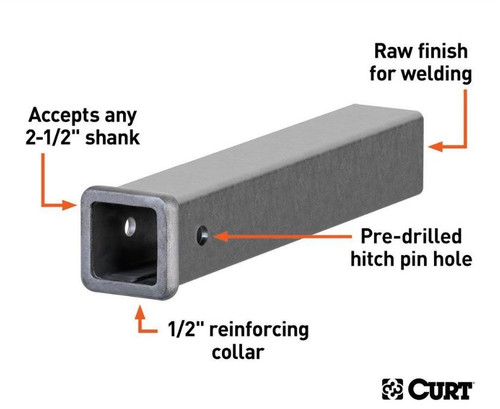 Raw Steel 2-1/2" Square Receiver Tube 18" Long
