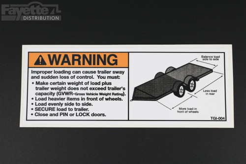 "Proper Loading Instructions For An Open Trailer" Warning Sticker