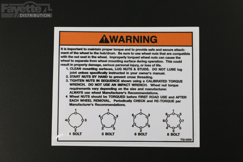 Warning Decal "Proper Torque Instructions for Wheels"