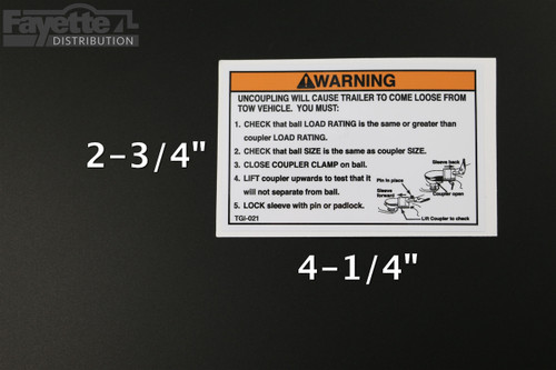 "Sleeve Coupler Instruction" Trailer Warning Sticker