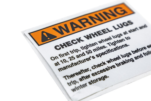 "Check Wheel Lugs" Trailer Warning Sticker