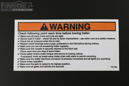 "Checklist Before Towing Trailer" Warning Decal