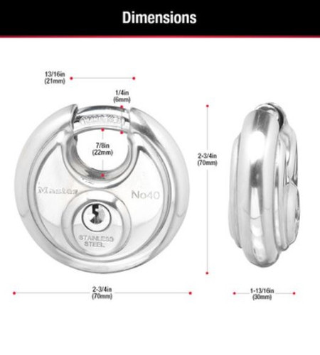 Stainless Disc Padlock with 3/8" Shielded Shackle