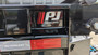 Small "PJ"Logo/Decal with Red Stripes and White Letters