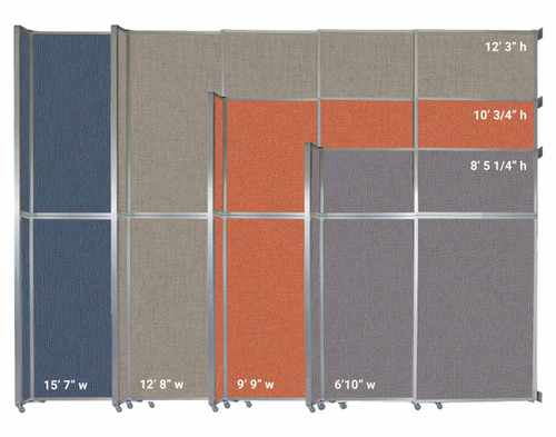 The Operable Wall Sliding Room Divider comes in 4 widths and 3 heights.