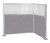 The 6' x 4' Pre-Configured Hush Panel Cubicle (L Shape) with cloud gray fabric and clear fluted windows.