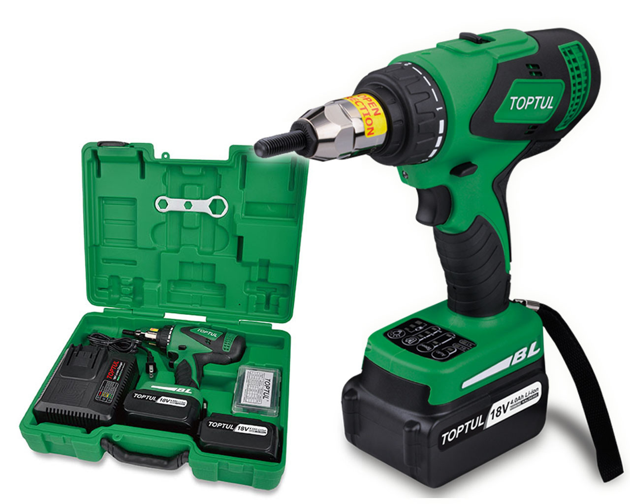 Toptul KPNA0510 Cordless Rivet Nut Tool Brushless 18V 4.0Ah Li-Ion Kit