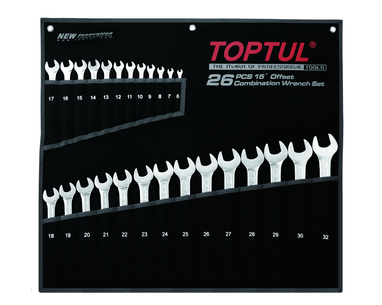 Toptul GPAX2601 HiPerformance Combination 15° Wrench Set Pouch Bag 26pcs