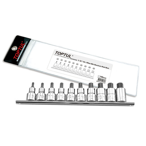 Toptul GAAG1002 Ribe Bit Socket Rail Set 1/2" 10pcs
