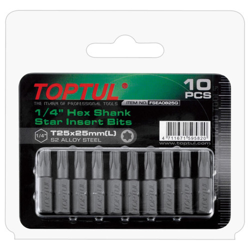 Toptul FSEA0807G Insert Bits Star 1/4" Hex T7x25mm 10pcs