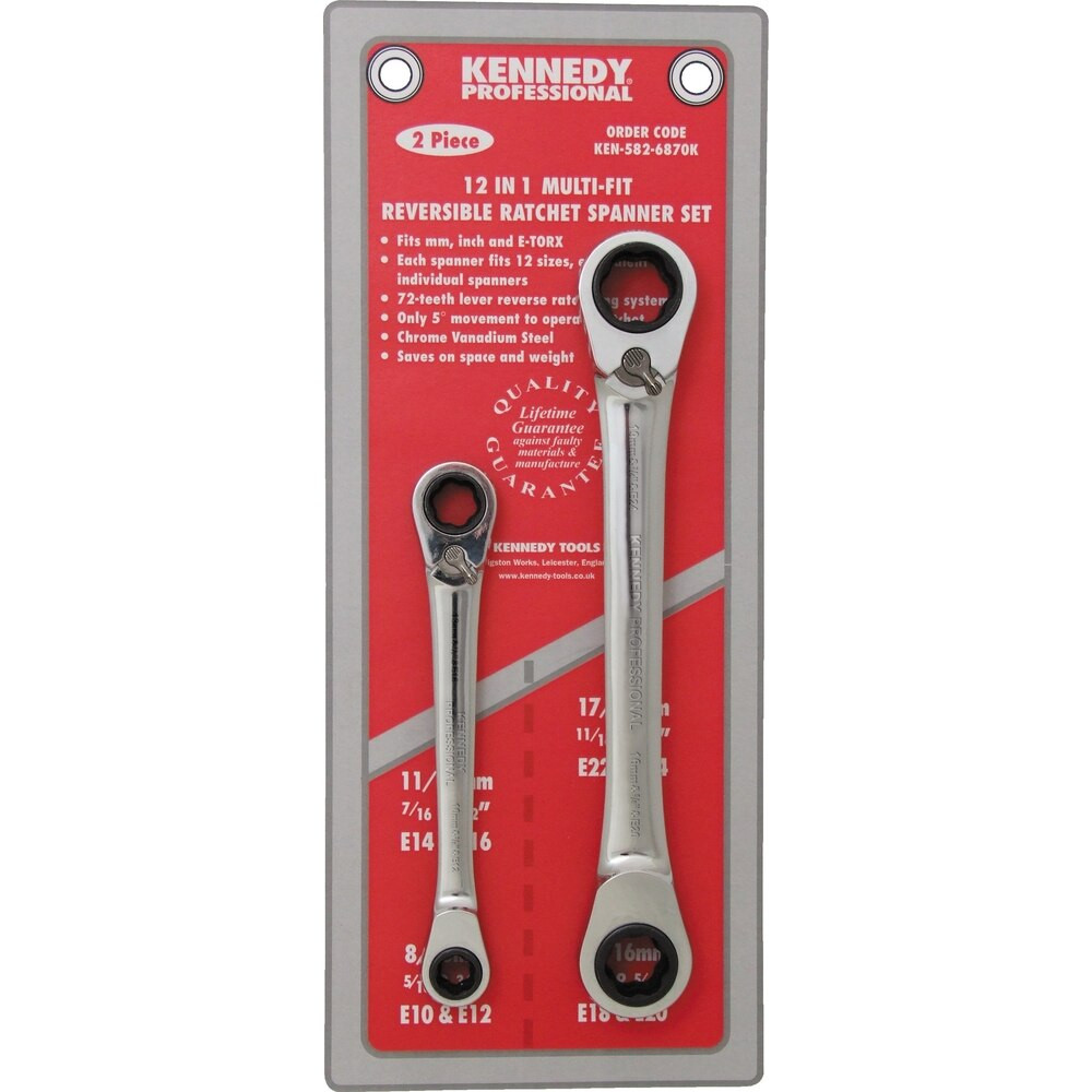 KennedyPro MULTIFIT RATCHET RING REVERSIBLE SPANNER SET 2PC - Avex