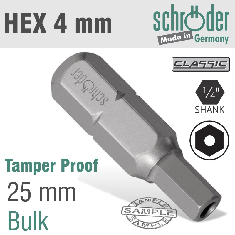 ALLEN/HEX 4MM SECURITY INSERT BIT 25MM BULK - Avex Tool Shop