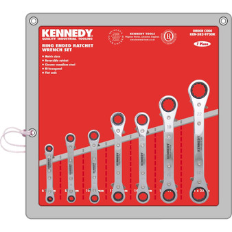 KennedyPro 7PC 622mm STRAIGHT RATCHET RING SPANNER SET