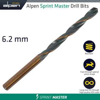 ALPEN SPRINT MASTER 6.2MM DIN 338 1/PACK