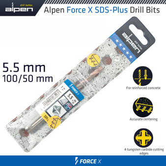 FORCE X 5.5 x 110/050 SDS-PLUS DRILL BIT X4 CUTTING EDGES