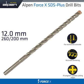 FORCE X 12.0 x 260/200  SDS-PLUS DRILL BIT X4 CUTTING EDGES