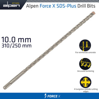 FORCE X 10.0 x 310/250  SDS-PLUS DRILL BIT X4 CUTTING EDGES