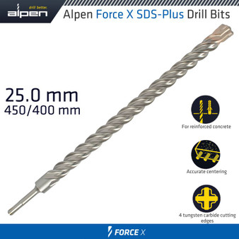 FORCE X 25.0 x 450/400  SDS-PLUS DRILL BIT X4 CUTTING EDGES