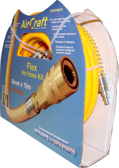 FLEX AIR HOSE KIT 8MM X 10M ORANGE  W/QUICK COUPLER & CONNECTOR YOHKON