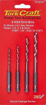 HEX SHANK DRILL BIT 4 PCE SET 2.5MM 3MM 4MM 5MM