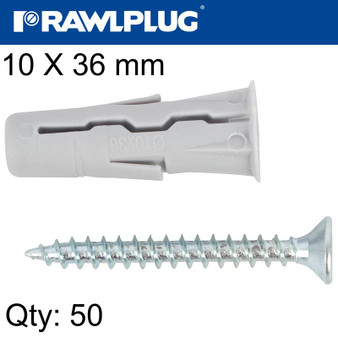 UNIVERSAL PLUG UNO 10 X 36MM WITH SCREW 50 PSC PER TUB