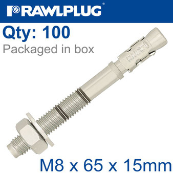 THROUGHBOLT M8X65X15MM X100 -BOX