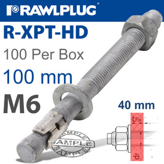 R-XPT HOT DIP GALVANIZED THROUGHBOLTS M6X100MM X100 PER BOX