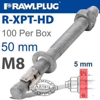 R-XPT HOT DIP GALVANIZED THROUGHBOLTS M8X50MM X100 PER BOX