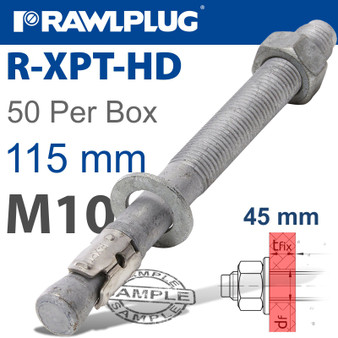 R-XPT HOT DIP GALVANIZED THROUGHBOLTS M10X115MM X50 PER BOX