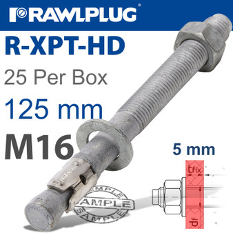 R-XPT HOT DIP GALVANIZED THROUGHBOLTS M16X125MM X25 PER BOX