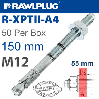 THROUGHBOLT SS M12X150X55MM X50 -BOX