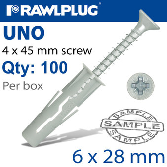 UNIVERSAL PLUG 6MM X 28MM + SCREW 45MM X100-BOX