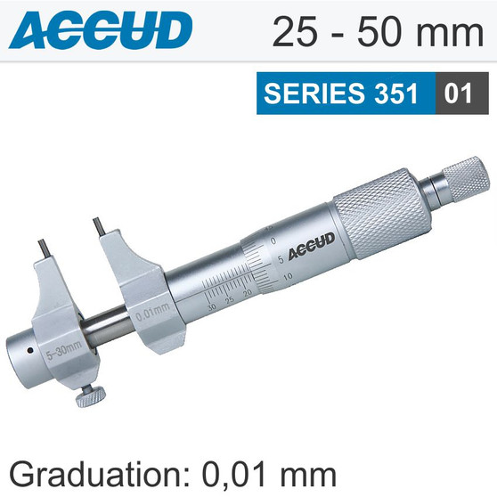 INSIDE MICROMETER 25-50MM WITH SETTING RING 0.008MM ACC. 0.01MM GRAD.