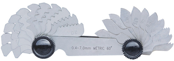 PITCH GAUGE 0.4-7MM 22 LEAVES METRIC 60DEG. SCREW 0.07MM ACC.