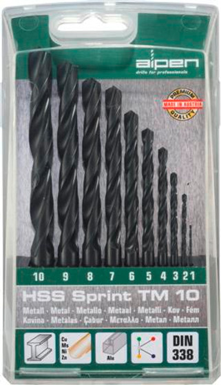 HSS SPRINT DRILL BIT SET 10 PIECE 1-10 X 1.0