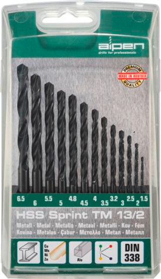 HSS SPRINT DRILL BIT SET 13 PIECE  1.5-6.5 3.2+4.8