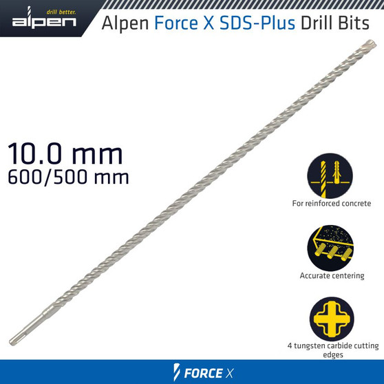 FORCE X 10.0 x 600/550  SDS-PLUS DRILL BIT X4 CUTTING EDGES