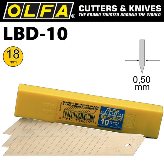 OLFA DOUBLE SEGMENTED HEAVY DUTY BLADES LBD-10 10/PACK 18MM