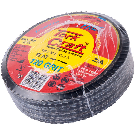 FLAP DISC ZIRCONIUM 115MM 120 GRIT FLAT 4+1 FREE