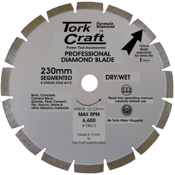 DIAMOND BLADE SEGMENTED 230MM FOR CONCRETE 12MM DEEP SEGMENTS